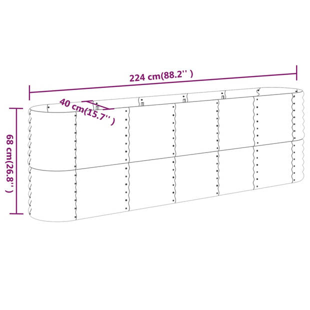 vidaXL Plantenbak 224x40x68 cm gepoedercoat staal zilverkleurig