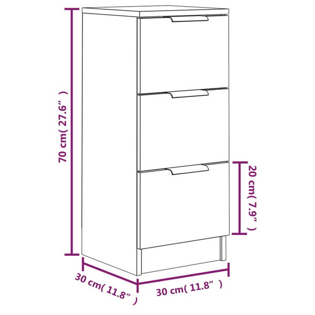 The Living Store Dressoir - - Bijzetkast - 30 x 30 x 70 cm - Ken- Grijs Sonoma eiken - Bewerkt hout