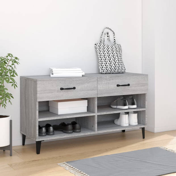 The Living Store Schoenenkast - Trendy Ontwerp - Materiaal- Bewerkt Hout - Afmetingen- 102 x 35 x 55 cm - Kleur- Grijs