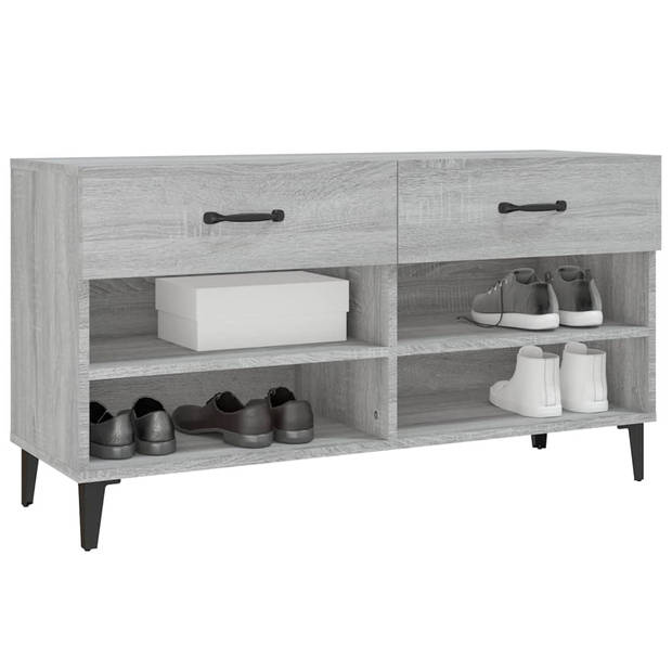 The Living Store Schoenenkast - Trendy Ontwerp - Materiaal- Bewerkt Hout - Afmetingen- 102 x 35 x 55 cm - Kleur- Grijs