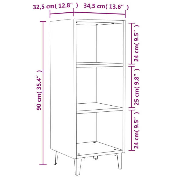 vidaXL Dressoir 34,5x32,5x90 cm bewerkt hout zwart