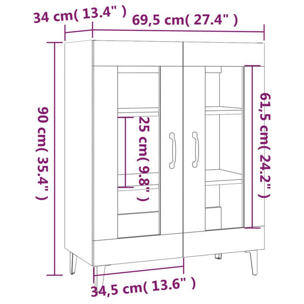 The Living Store Dressoir - Bijzetkast - 69.5 x 34 x 90 cm - visuele glazen deur