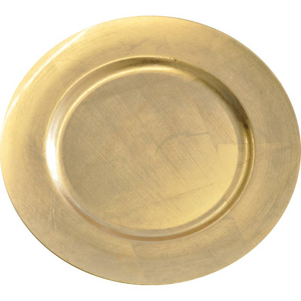 Ronde kaarsenplateau goud van kunststof D33 cm met 3 zilveren LED-kaarsen 10/12,5/15 cm - Kaarsenplateaus