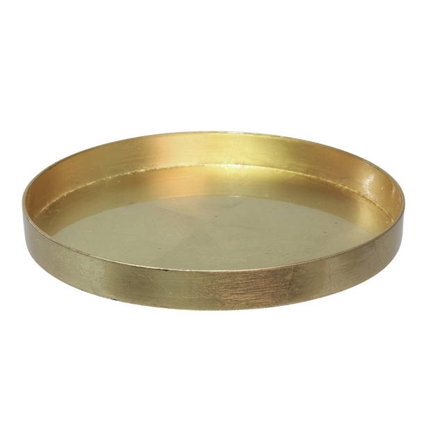 Ronde kaarsenplateau goud van kunststof D27 cm met 3 antraciet grijze LED-kaarsen 10/12,5/15 cm - Kaarsenplateaus