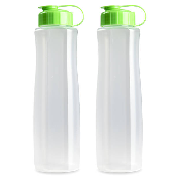 2x stuks kunststof waterflessen 1500 ml transparant met dop groen - Drinkflessen