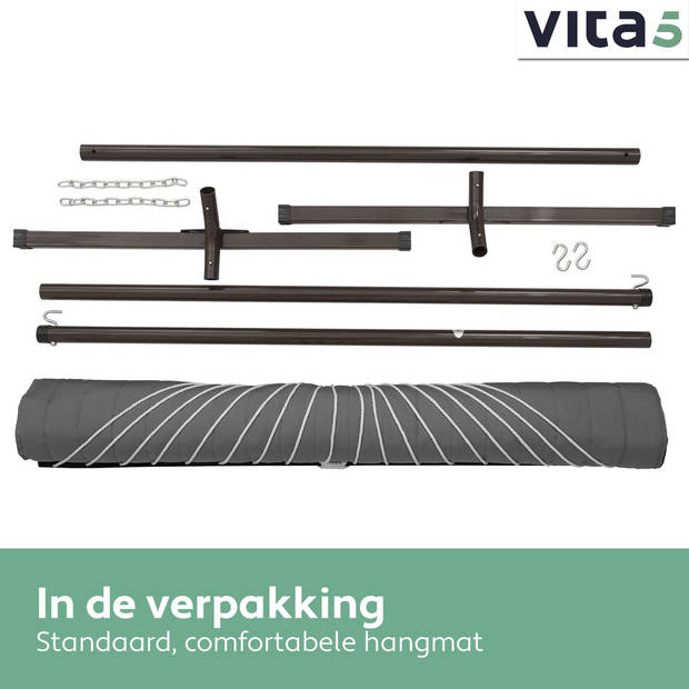 Vita5 Hangmat met Standaard 2 Persoons - Hangmatsets - Tuin Hangmat met Spreidstok en Frame - Donker Grijs -
