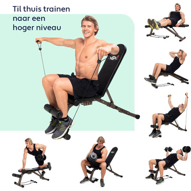 Vita5 Halterbank - Fitnessbank - Verstelbaar - 21 Standen - Voor Gewichten - Incl. Weerstandsbanden -