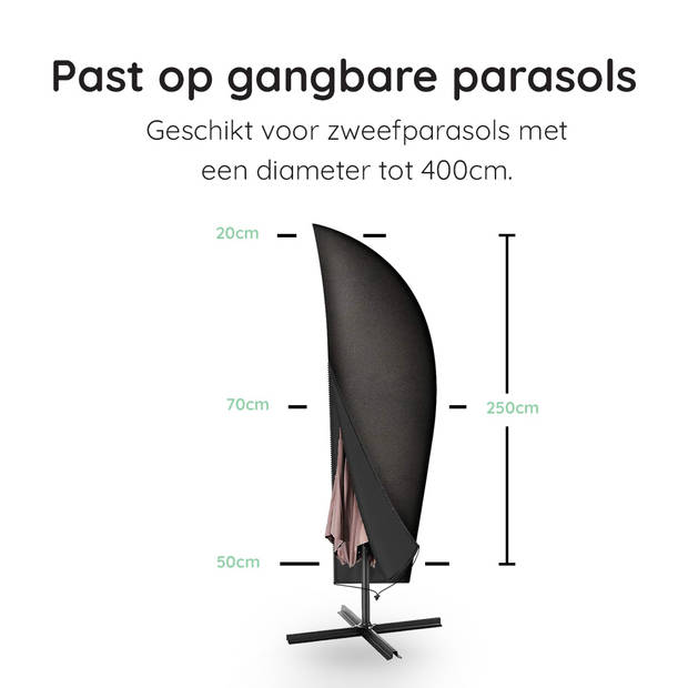 VOLCAN Parasolhoes voor Zweefparasol en Staande Parasol - Waterdicht - Met Rits en Trekkoord - Zwart