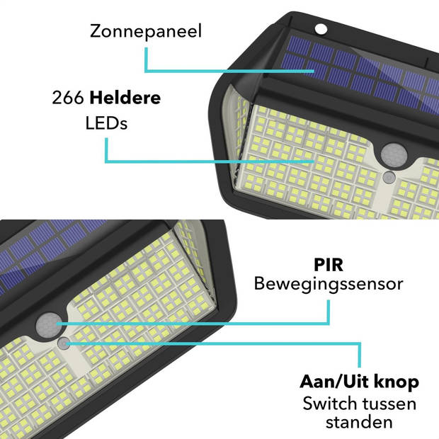 Iqonic Solar Buitenlamp Met Bewegingssensor - Wandlamp Buiten - Op Zonne-Energie - 266 LED
