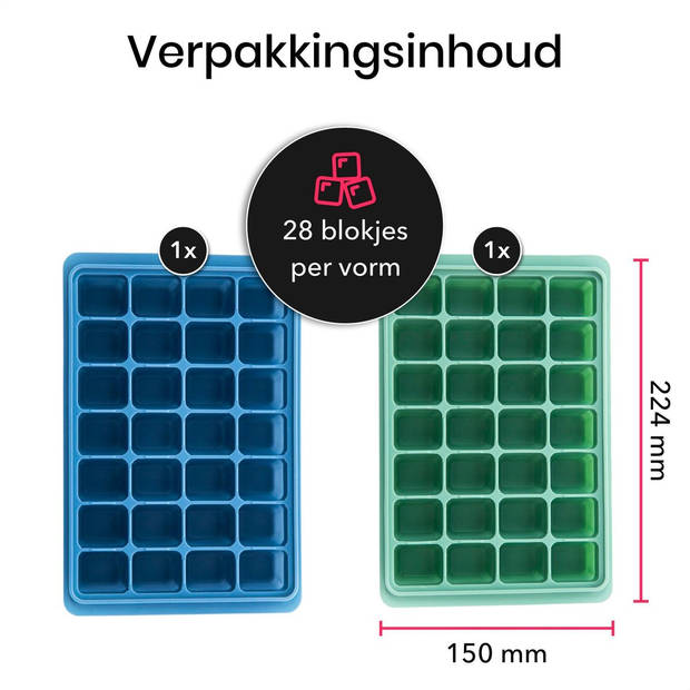 KitchenLove Siliconen IJsblokjesvorm met Deksel (2 Stuks) - 56 ijsblokjes - Vierkant - BPA Vrij - 100% Silicone