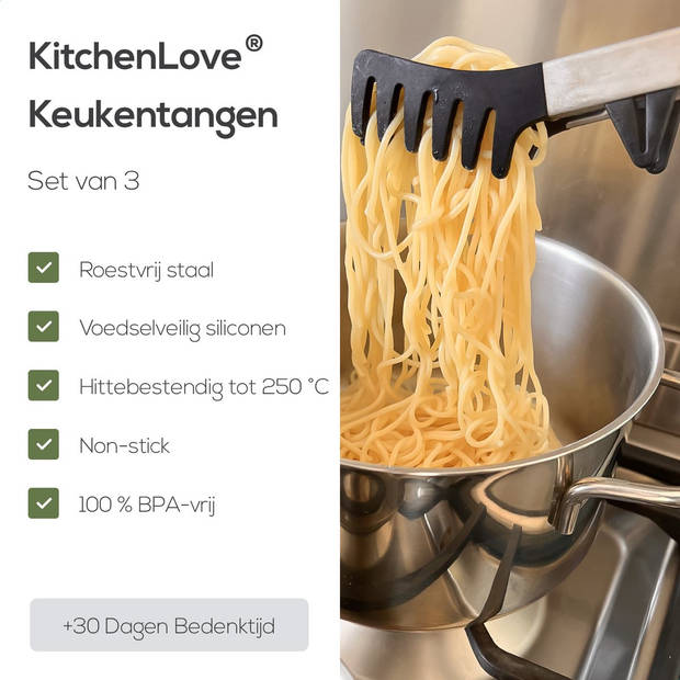 KitchenLove Vleestang Set - BBQ Tang - Serveertang - Keukentang - Spaghettitang - Pastatang - 30 CM - RVS & Siliconen
