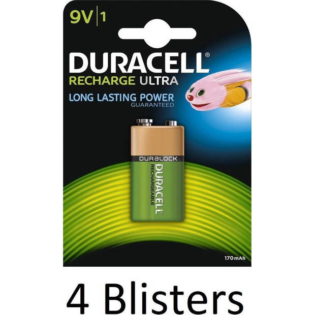 4 Blisters (4 Blisters a 1 st) Duracell 9V Oplaadbare Batterij - 170 mAh