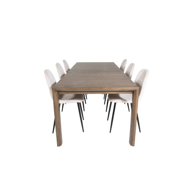 SliderOS eethoek eetkamertafel uitschuifbare tafel lengte cm 170 / 250 rokerig eik en 6 Polar eetkamerstal velours
