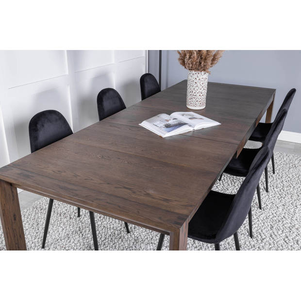 SliderOS eethoek eetkamertafel uitschuifbare tafel lengte cm 170 / 250 rokerig eik en 6 Polar eetkamerstal velours