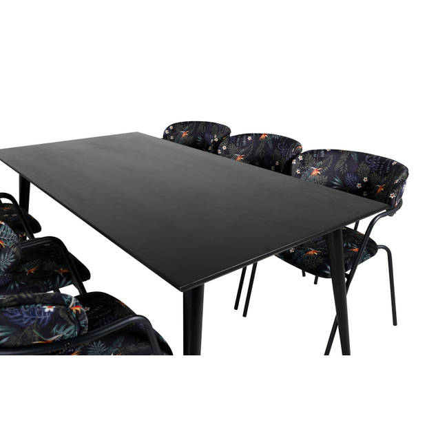 Dipp180x90BLBL eethoek eetkamertafel zwart en 6 Arrow eetkamerstal zwart.