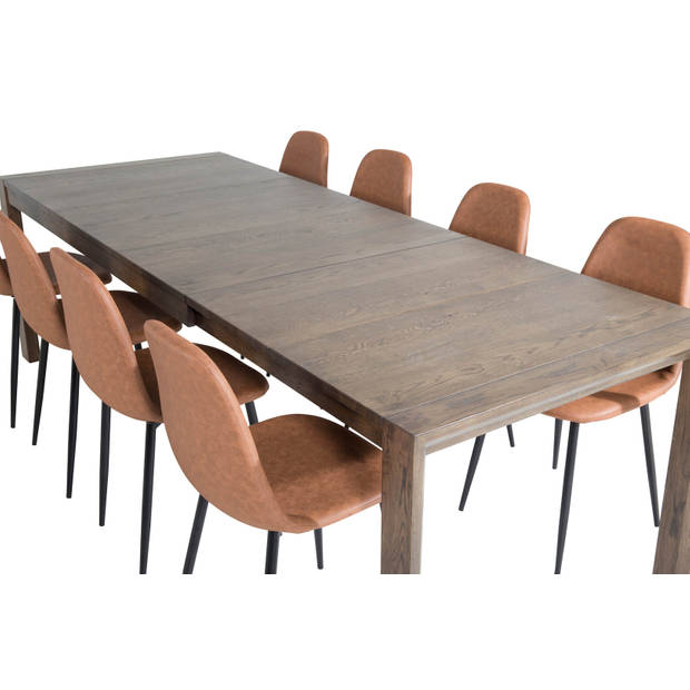 SliderOS eethoek eetkamertafel uitschuifbare tafel lengte cm 170 / 250 rokerig eik en 8 Polar eetkamerstal PU kunstleer