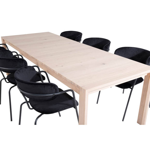 SliderWW eethoek eetkamertafel uitschuifbare tafel lengte cm 170 / 250 eik wit washeded en 6 Arrow eetkamerstal velours