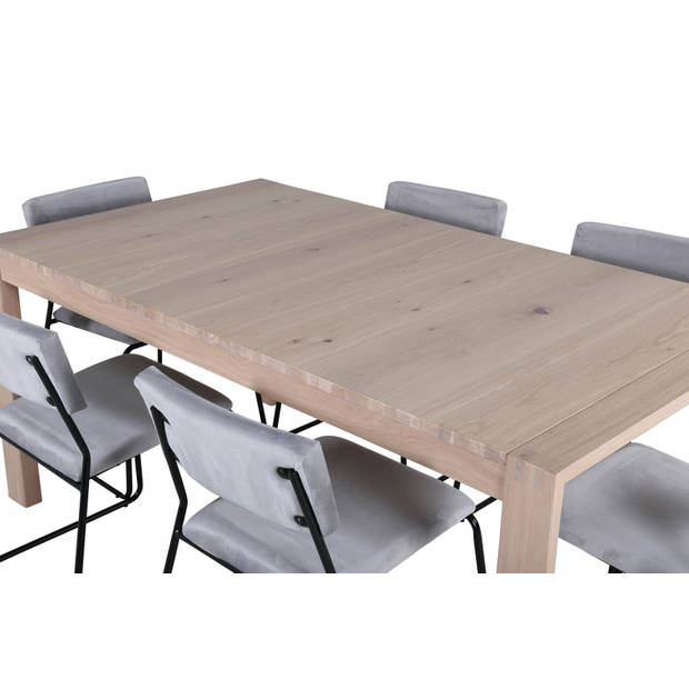 SliderWW eethoek eetkamertafel uitschuifbare tafel lengte cm 170 / 250 eik wit washeded en 6 Kenth eetkamerstal velours