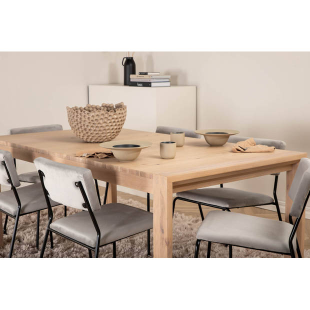 SliderWW eethoek eetkamertafel uitschuifbare tafel lengte cm 170 / 250 eik wit washeded en 6 Kenth eetkamerstal velours