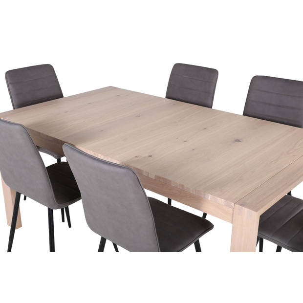 SliderWW eethoek eetkamertafel uitschuifbare tafel lengte cm 170 / 250 eik wit washeded en 6 Windu Lyx eetkamerstal