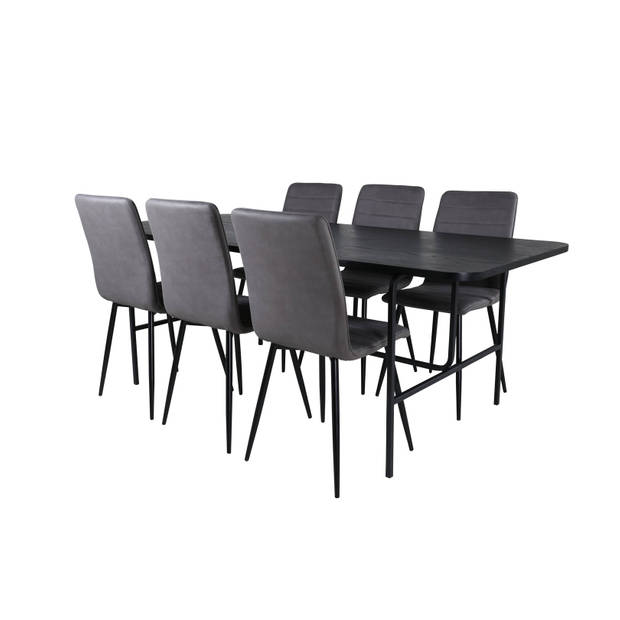 UnoBL eethoek eetkamertafel zwart en 6 Windu Lyx eetkamerstal grijs.