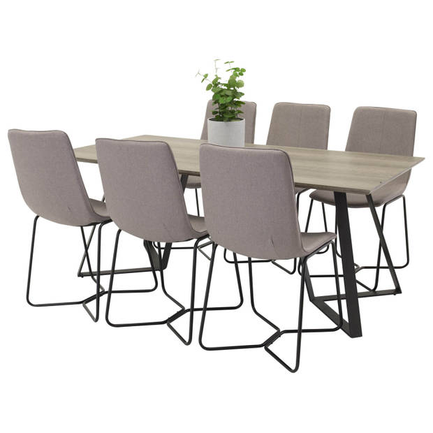 MarinaGRBL eethoek eetkamertafel el hout decor grijs en 6 X-chair eetkamerstal grijs.