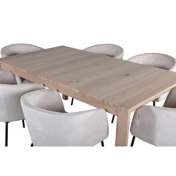SliderWW eethoek eetkamertafel uitschuifbare tafel lengte cm 170 / 250 eik wit washeded en 6 Berit eetkamerstal velours