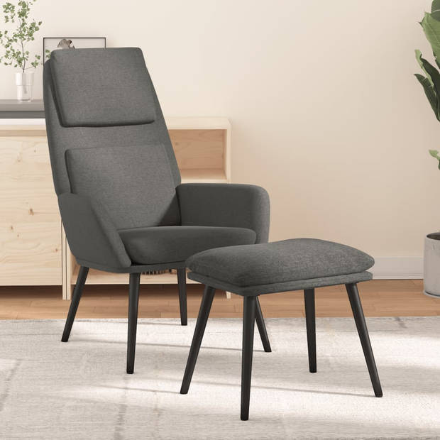 The Living Store Relaxstoel met voetenbank stof lichtgrijs - Fauteuil