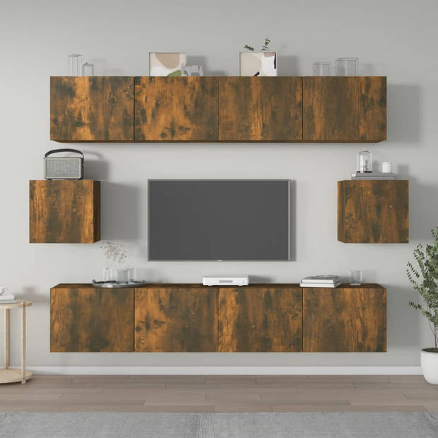 The Living Store Televisiemeubelenset - Klassiek - Gerookt eiken - 4x 80x30x30cm - 2x 30.5x30x30cm