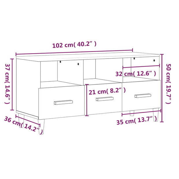 The Living Store TV-meubel - Moderne Media - 102 x 36 x 50 cm - Kleur- Grijs Sonoma Eiken