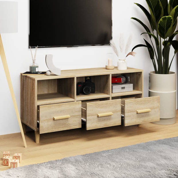 The Living Store TV meubel Sonoma eiken - Bewerkt hout - eucalyptushout - 102x36x50cm