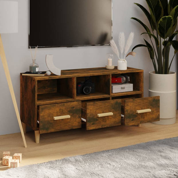 The Living Store TV-meubel Gerookt Eiken - Massief hout - 102 x 36 x 50 cm