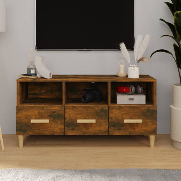 The Living Store TV-meubel Gerookt Eiken - Massief hout - 102 x 36 x 50 cm