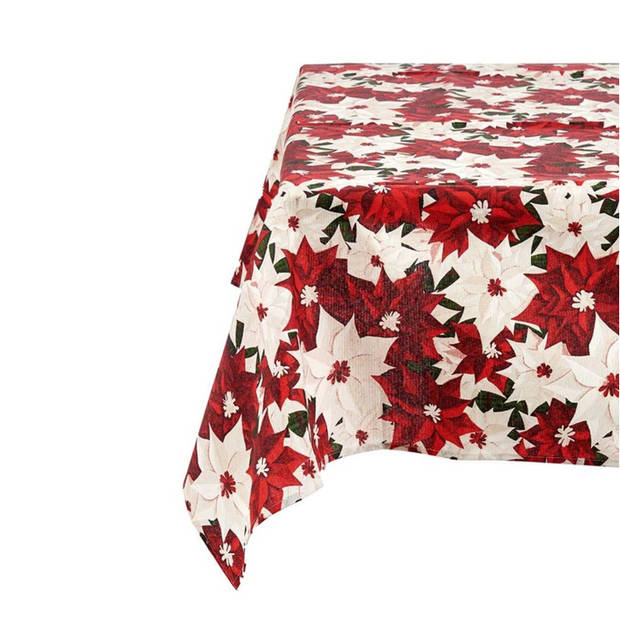 Krist+ kerst tafelkleed - rood met print - 140 x 180 cm - katoen/polyester - Tafellakens