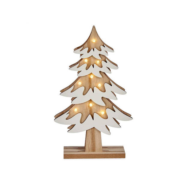 Krist+ decoratie kerstboom - hout - 25 cm - met LED verlichting - Houten kerstbomen