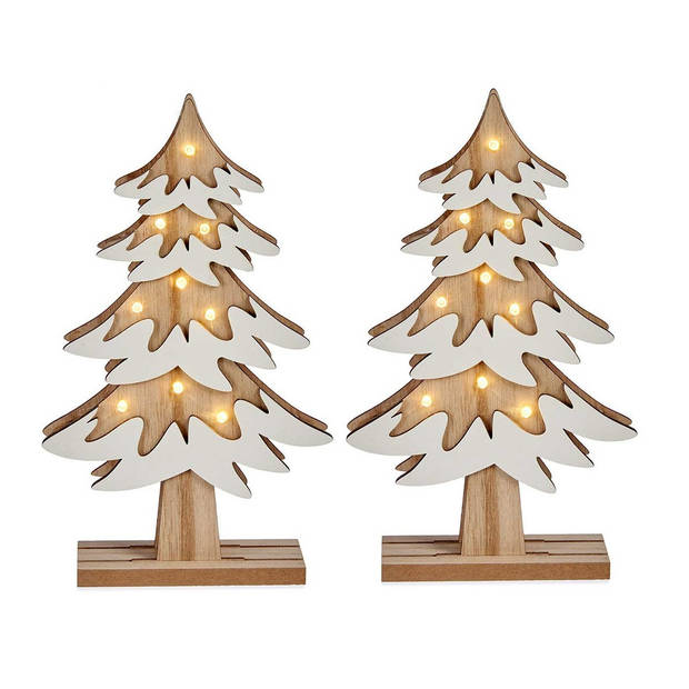 Krist+ decoratie kerstboom - hout - 25 cm - met LED verlichting - Houten kerstbomen