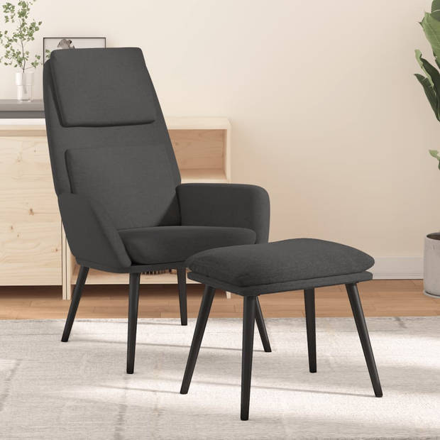 The Living Store Relaxstoel - Donkergrijs - 70 x 77 x 98 cm - Comfortabele stoel met voetenbank