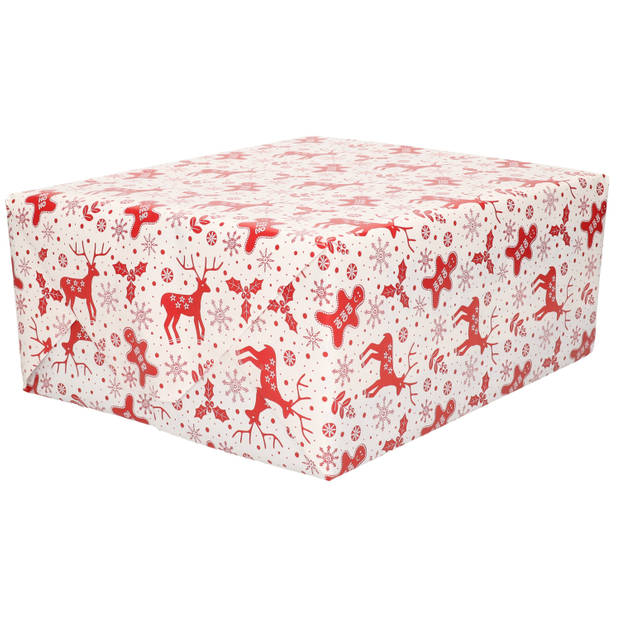 1x Rollen inpakpapier/cadeaupapier Kerst print wit/rood 2,5 x 0,7 meter 70 grams luxe kwaliteit - Cadeaupapier