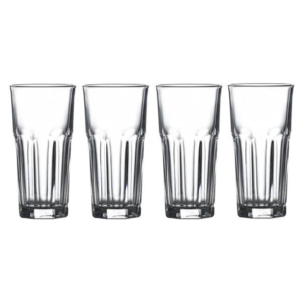 Excellent Houseware Longdrink glazen set - 4x - glas - 280 ml - water glazen - vaatwasser bestendig - Longdrinkglazen