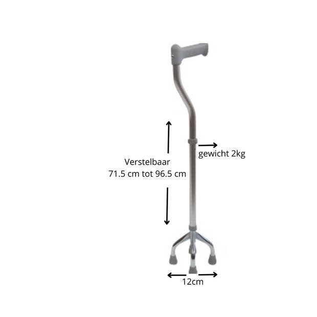 Aidapt - wandelstok - 4 poot - afstand poten 12 cm - verstelbaar 71,5 - 96.5 cm hoog - max 127 kg