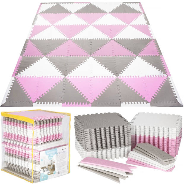 Speelmat Speelmat Foam Puzzelmat 72 Puzzelstukken 182 x 182 cm Grijs/Wit/Roze