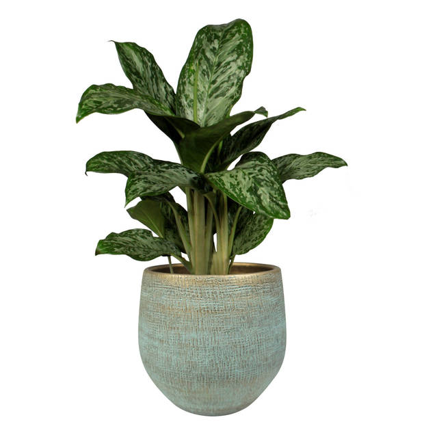 Steege Plantenpot - keramiek - shiny blauw - 36 x 32 cm - Plantenpotten