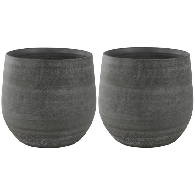 2x stuks plantenpotten/bloempotten in een strakke Modern design look mystic grijs Dia 31 cm en Hoogt - Plantenpotten