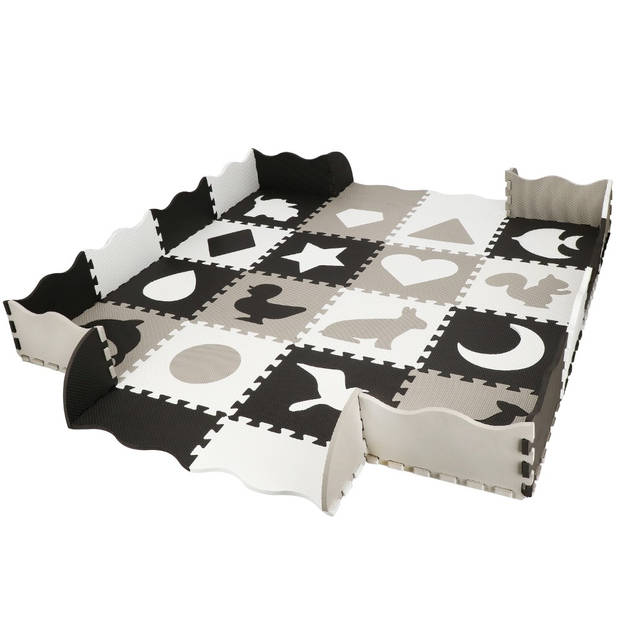 Speelmat Speelmat Foam Puzzelmat Figuren 16 Puzzelstukken 150 x 150 cm Zwart/Wit/Grijs