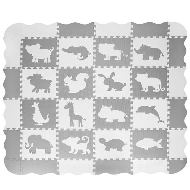 Speelmat Speelmat Foam Puzzelmat Figuren Dieren 16 Puzzelstukken 150 x 150 cm Crème/Grijs