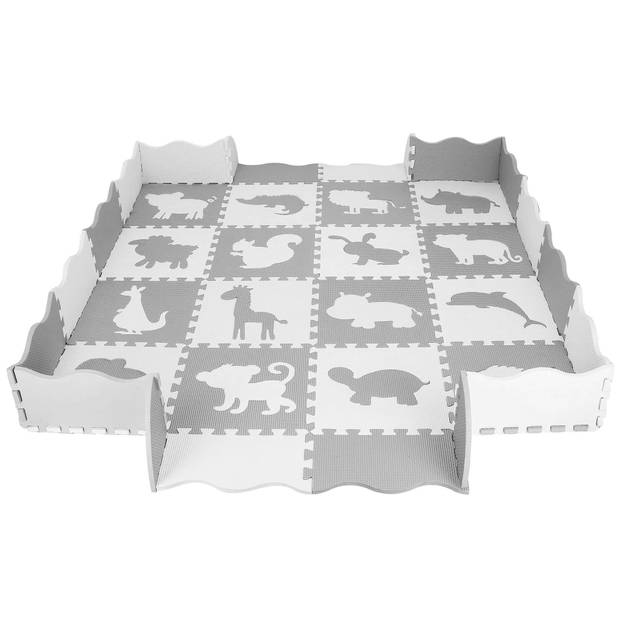 Speelmat Speelmat Foam Puzzelmat Figuren Dieren 16 Puzzelstukken 150 x 150 cm Crème/Grijs