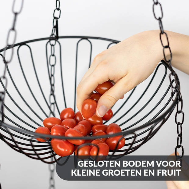 Chefarone Hangende Fruitmand - Fruitschaal 130 CM - Keukenhanger 3 Manden - Fruithangmand - Zwart