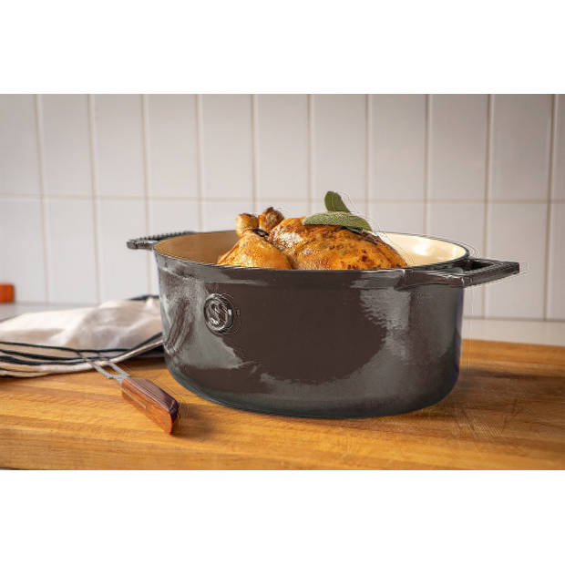 Saveur Selects Braadpan Ovaal Voyage - Rabbit Grey - ø 30 cm / 5.6 liter - geëmailleerde anti-aanbaklaag