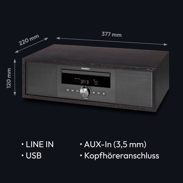 LIFE® P64145 All-in-One audiosysteem antraciet DAB+/PLL FM stereoradio- Bluetooth®