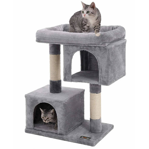 Katten Krabpaal met Aparte Huisjes en Hoge Kat Mand - 60x40x84cm - Grijs